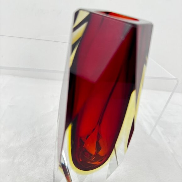 Faceted Mandruzzato Murano Sommerso 6.75" Glass Vase by Flavio Poli for Seguso - Picture 9 of 16